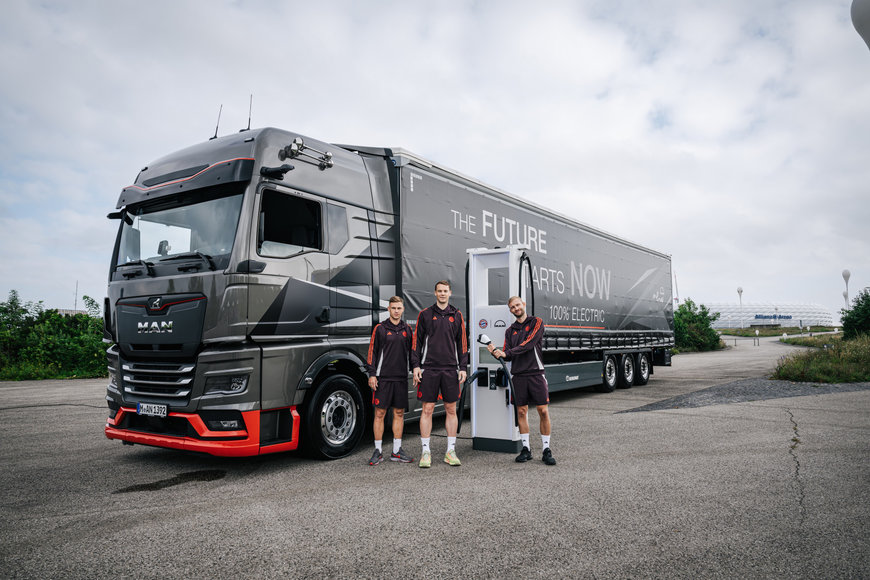 Bayern-Stars stellen mit Social-Media-Clip Ladepark-Projekt für eTrucks und eBusse an der Allianz Arena vor